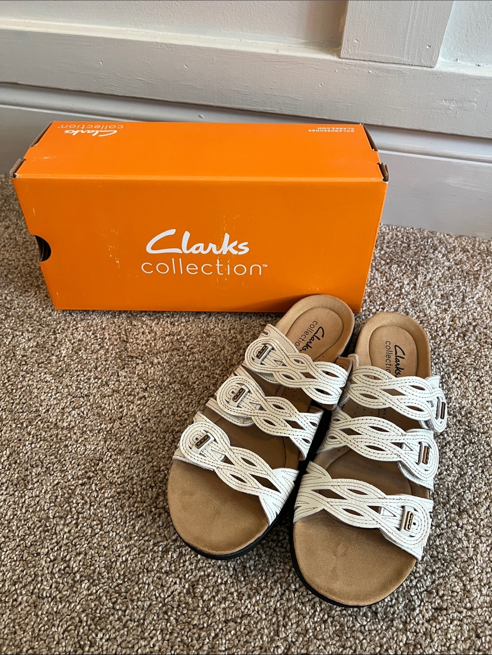 Clarks Collection White Braided Slide Sandals